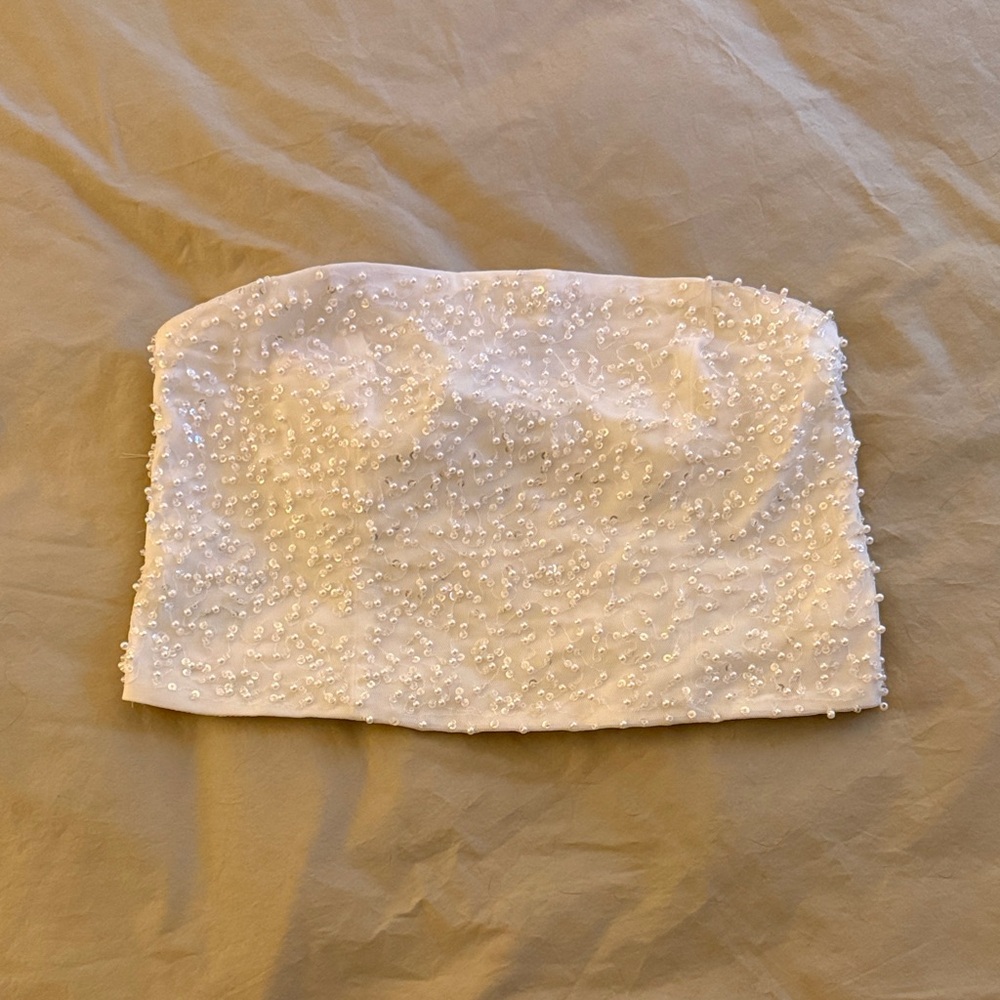 Abercrombie White Beaded Strapless Top